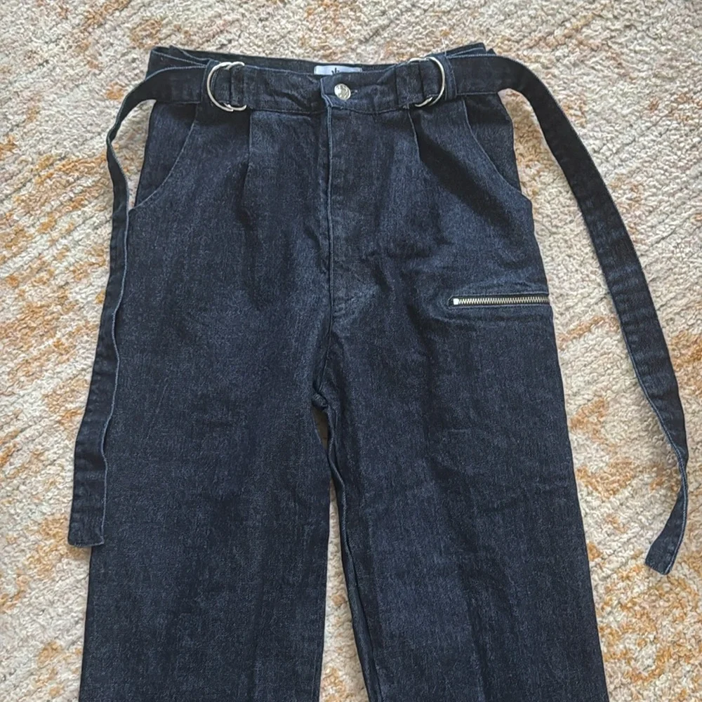 Moshi Moshi Deep Blue Cargo Zip Pocket Adjustable‎ Grunge Jeans Women’s Size XS